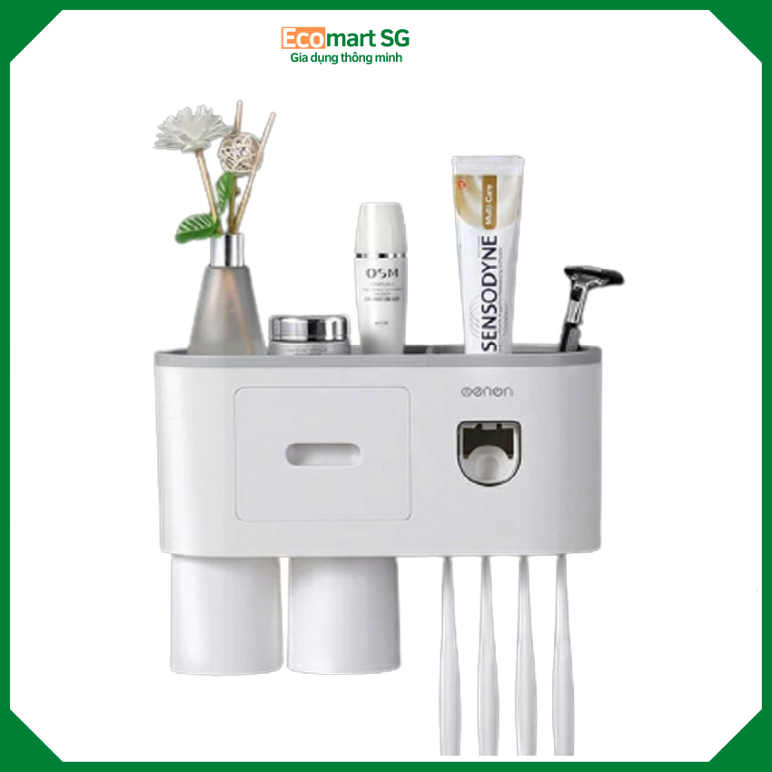Bộ nhả kem đánh răng ecoco/ oenon tự động, kệ để đồ phòng tắm cao cấp ecomart thiết kế thông minh, tiện lợi 1 cốc,2 cốc 3 cốc 4 cốc