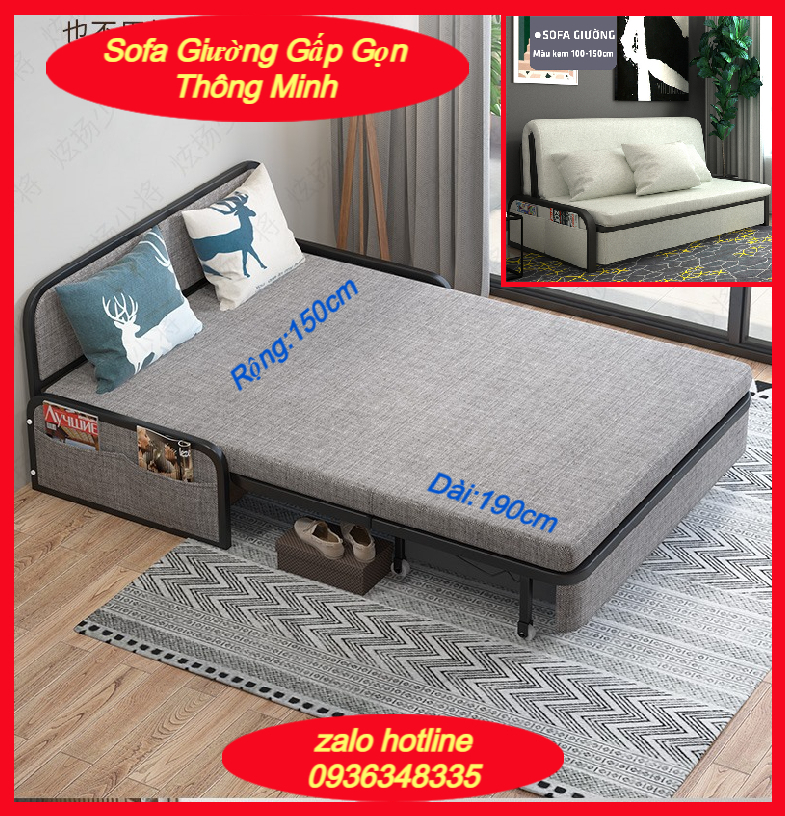 Sofa giường thông minh đa năng gấp gọn thành ghế Giường sofa gấp gọn đa năng Khung thép chịu lực có ngăn chứa đồ tiện ích