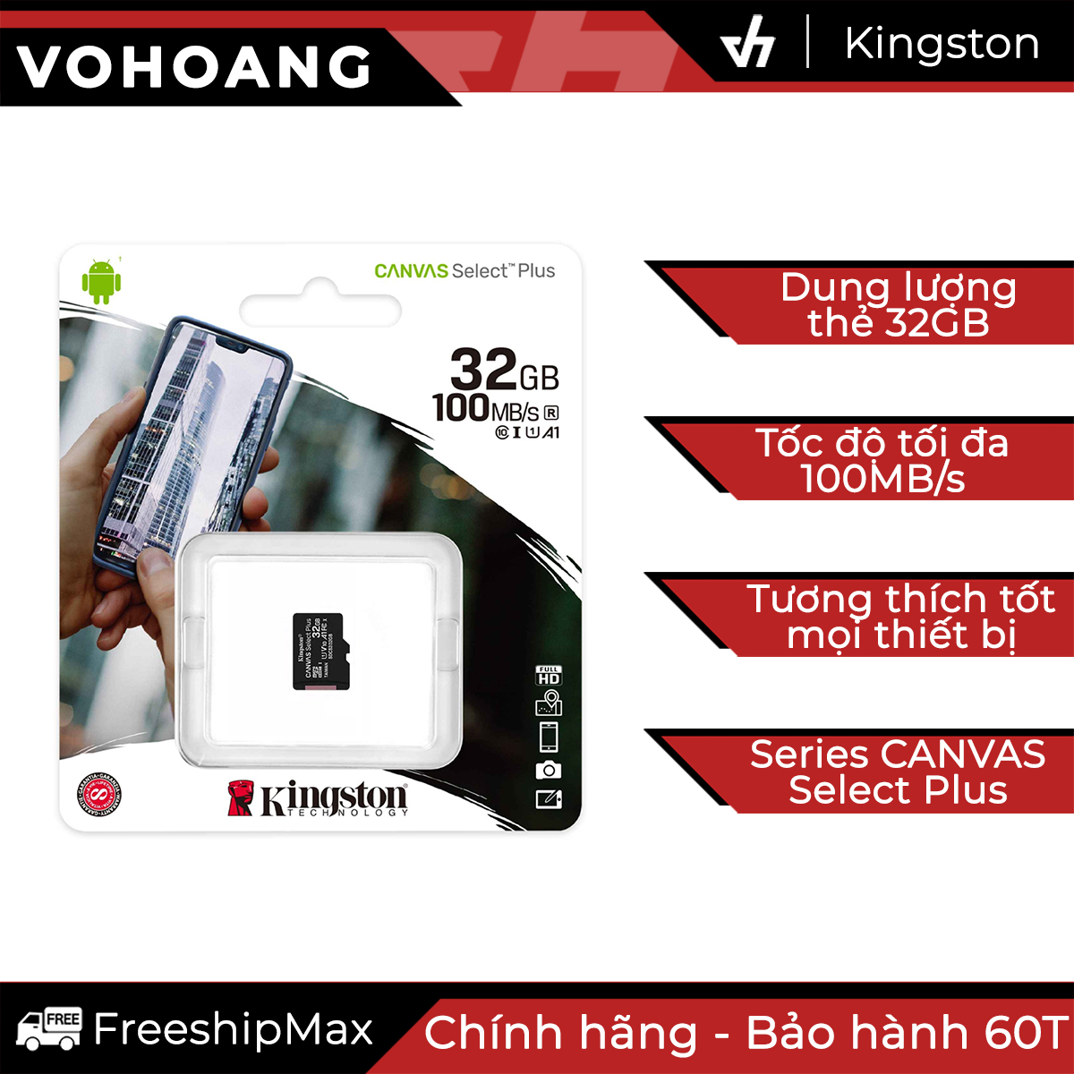 Thẻ nhớ kingston 32gb microsdhc canvas select 100r cl10 uhs-i