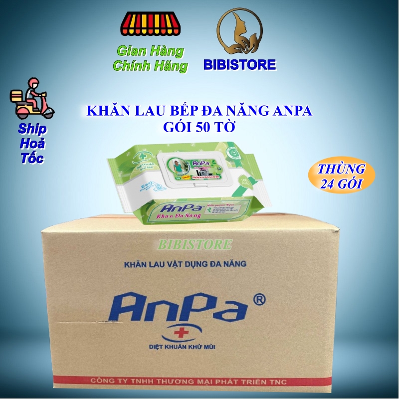 (THÙNG 24 GÓI) Khăn Ướt Đa Năng Lau Bếp ANPA Gói 50 Tờ ̣(Bibistore TB)