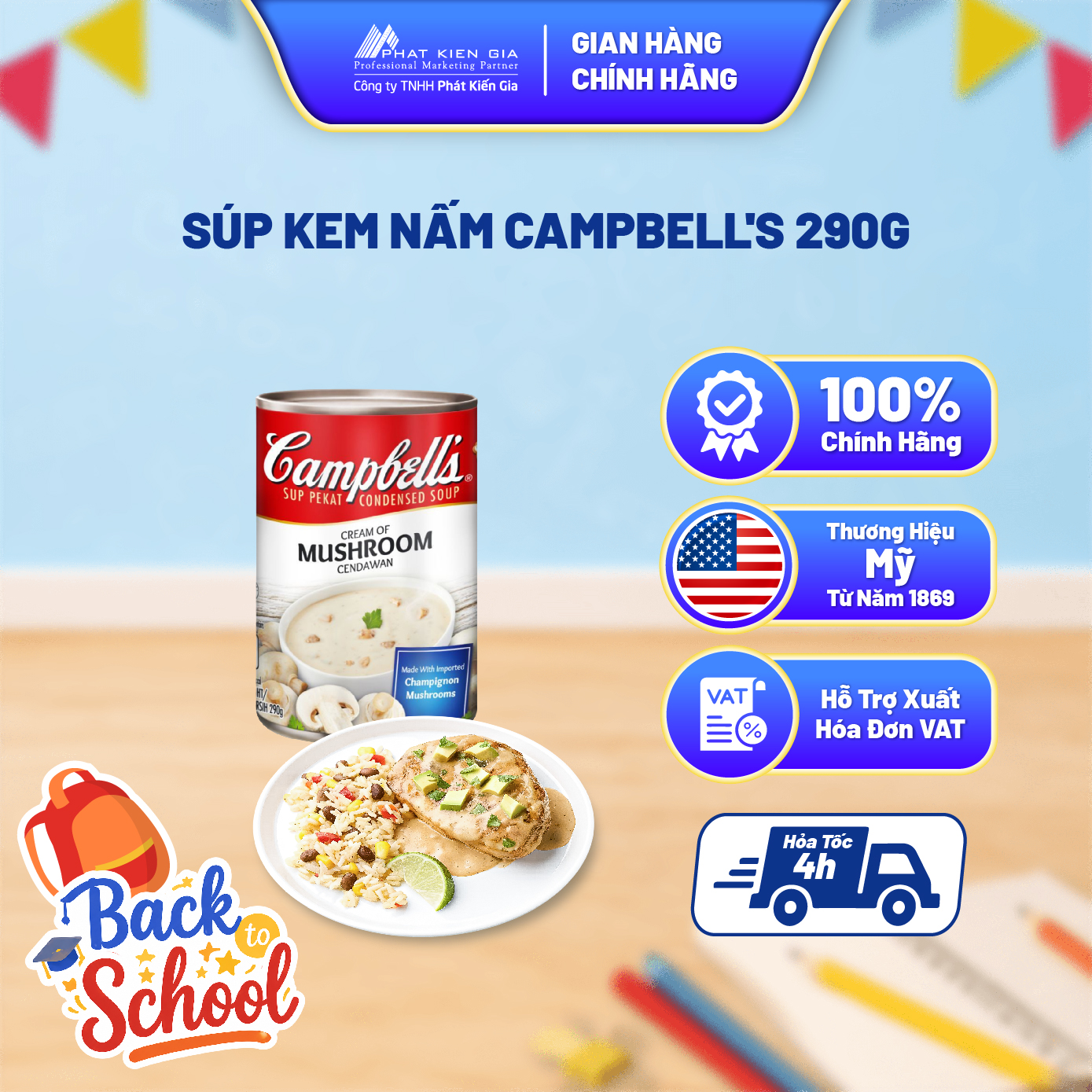 Súp Kem Nấm Campbell's 290g - Thương Hiệu Mỹ, SX Malaysia | Campbell's Condensed Soup Cream of Mushroom 290g