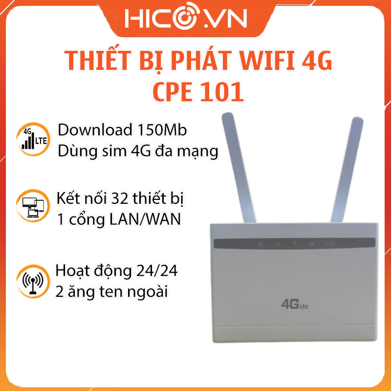 Bộ phát wifi 3g/4g lte – 4g cpe101 – 300mbps – trắng- 3 cổng lan , hỗ trợ 32 thiết bị kết nối