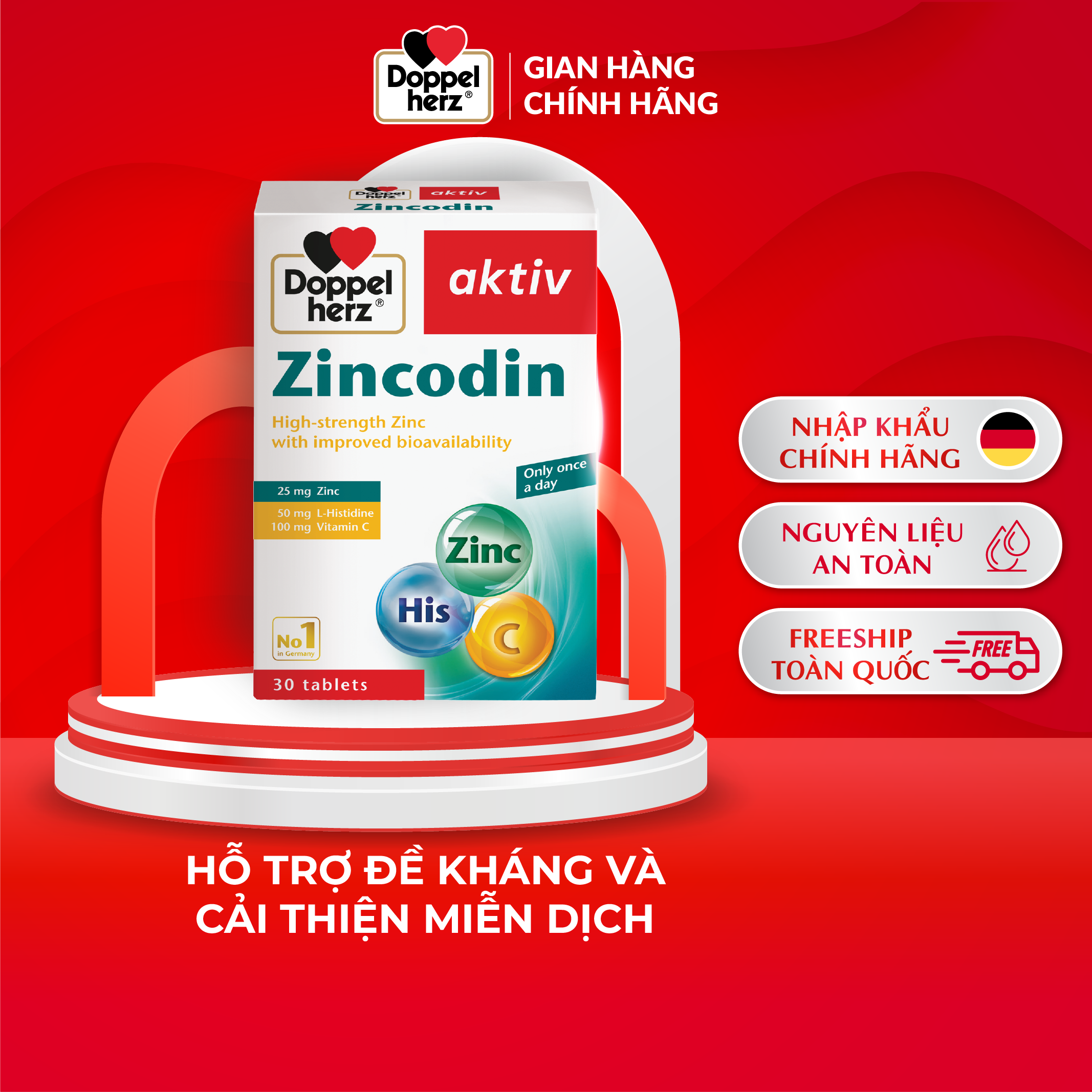 Viên uống bổ sung kẽm Doppelherz Zincodin hỗ trợ tăng sức đề kháng (Hộp 30 viên)