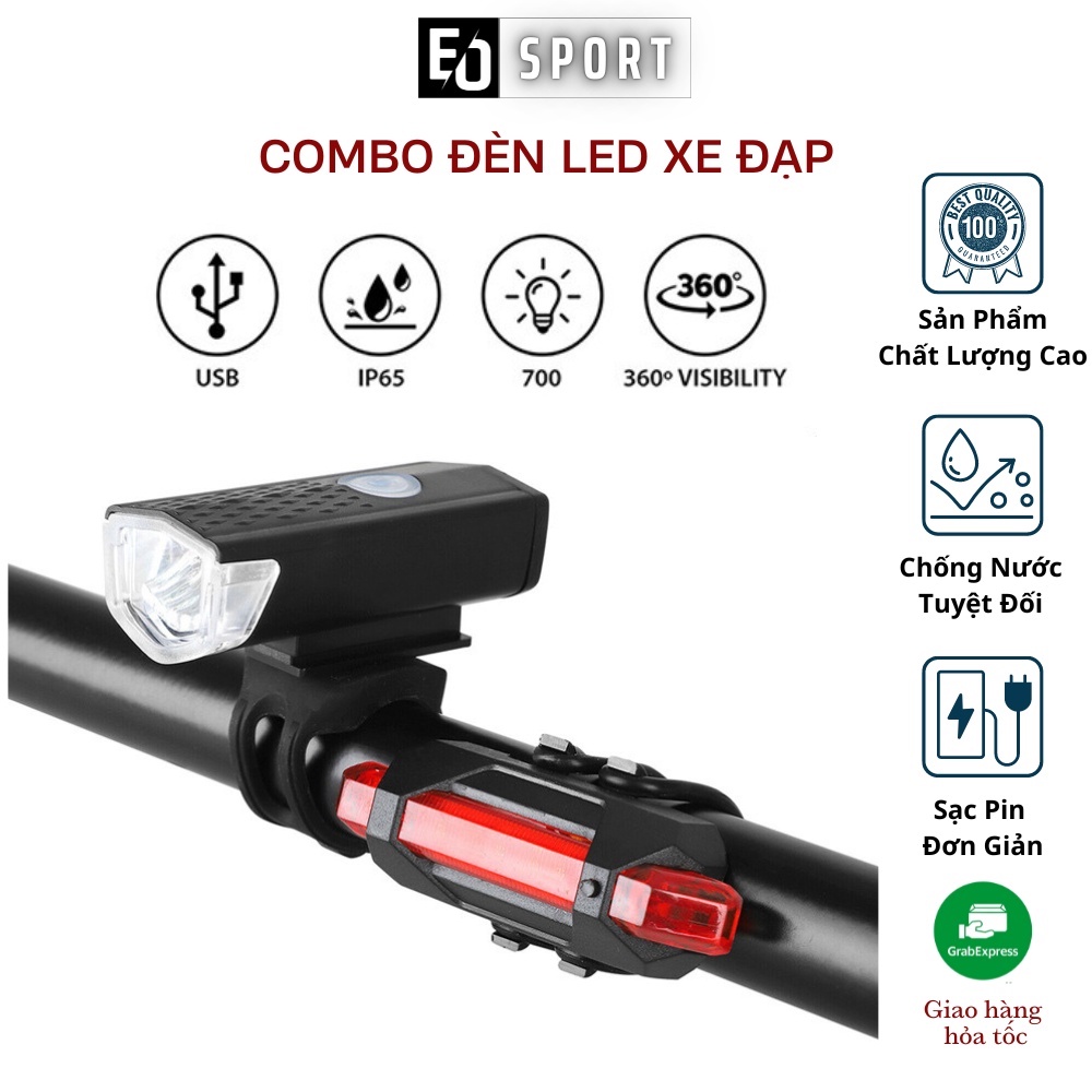 Đèn xe đạp thể thao usb và đèn hậu sáng nhiều chế độ full hộp phụ kiện - EO.sportDZ