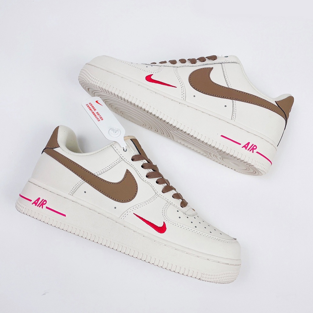 Giày Air Force 1 Low Premium White Brown, giày af1 trắng viền nâu nam nữ hàng cao cấp