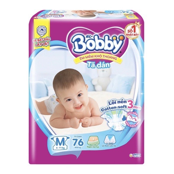 Bỉm tã dán siêu mỏng bobby fresh m76 - hsd luôn mới