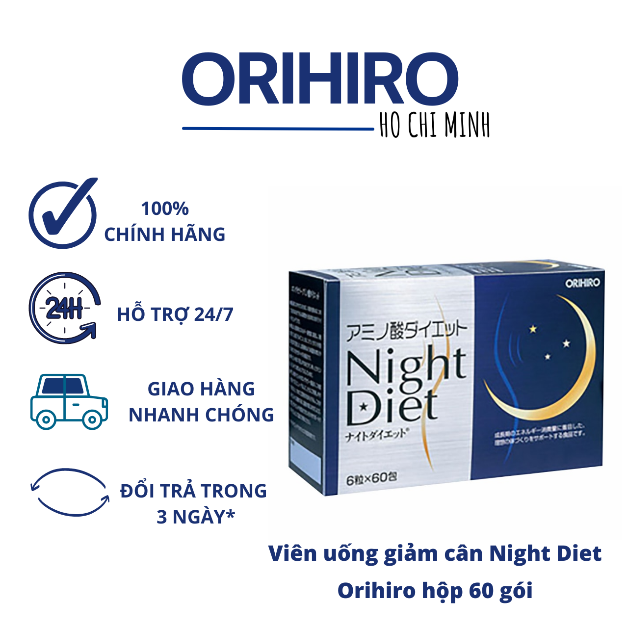 Viên uống giảm cân Night Diet Orihiro hộp 60 gói