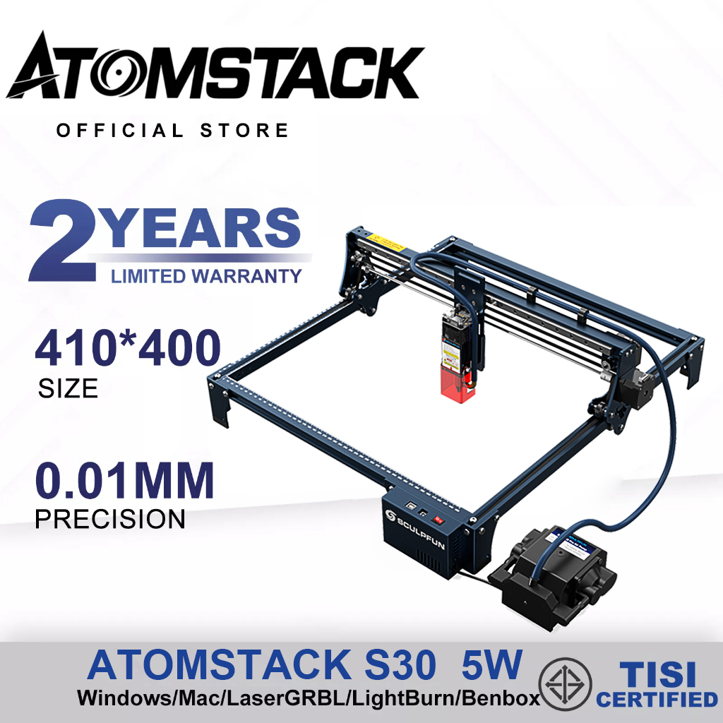 Máy khắc laser SCULPFUN S30 với hỗ trợ khí tự động, máy cắt laser CNC 5W, máy khắc cấp công nghiệp, tuổi thọ sử dụng được kéo dài gấp 10 lần.