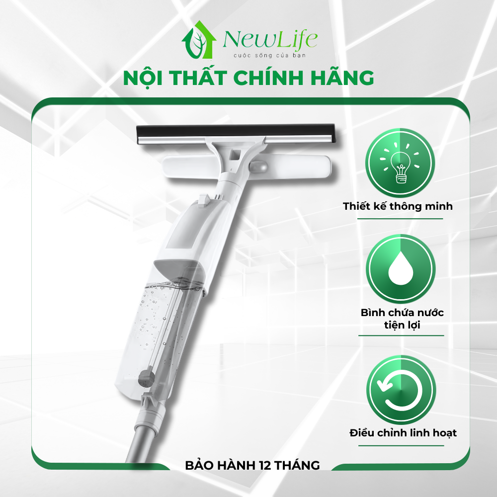 Cây lau kính có bình xịt nước tự động, dụng cụ lau kính vệ sinh cửa sổ, lau gương nhà tắm