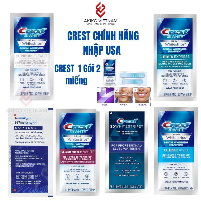 Miếng dán Crest 3D Lẻ , Miếng trắng răng Crest 3D whitestrips Glamorous/ Professional