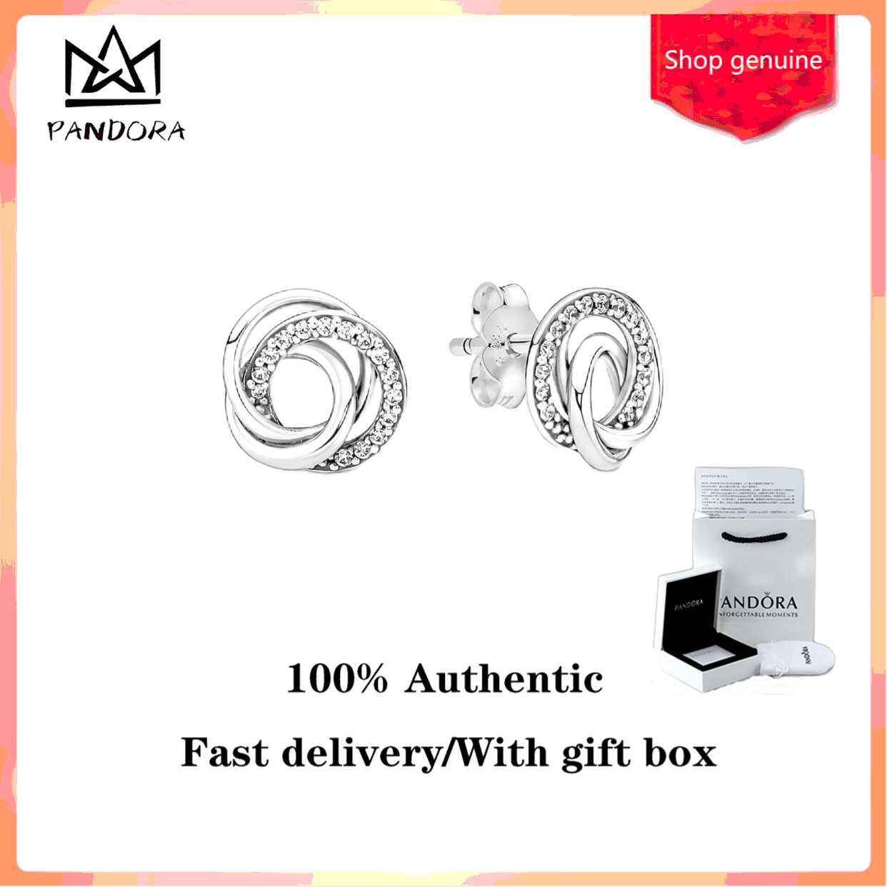 ♈100% authentic ♈ Pandorae Family Always Encircled Stud Earrings Valentine's Day Gift Birthday Gift