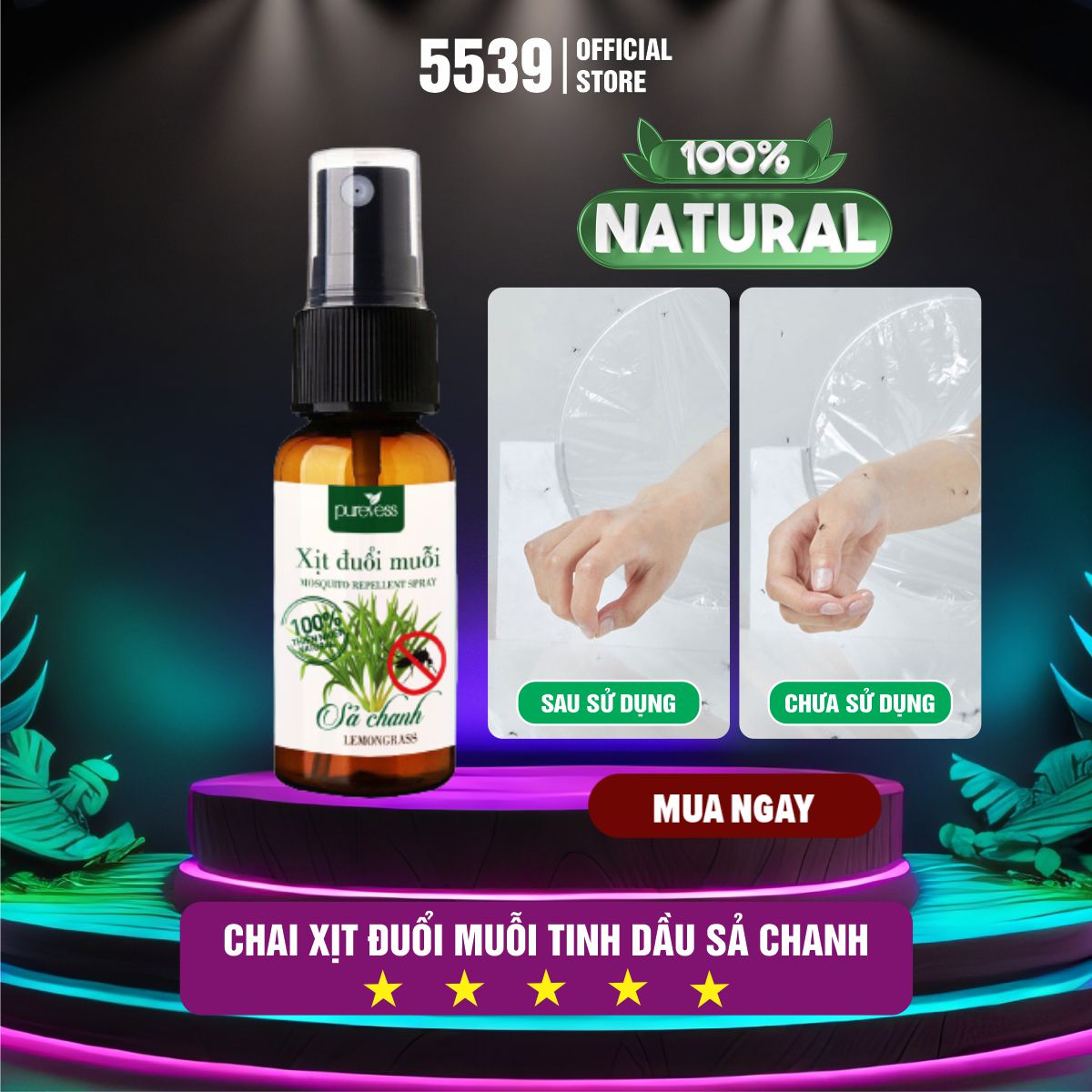 Xịt phòng tinh dầu sả chanh, tinh dầu đuổi muỗi sả chanh dạng xịt đuổi muỗi, thư giản, thơm phòng, khử mùi nấm mốc - Shop 5539