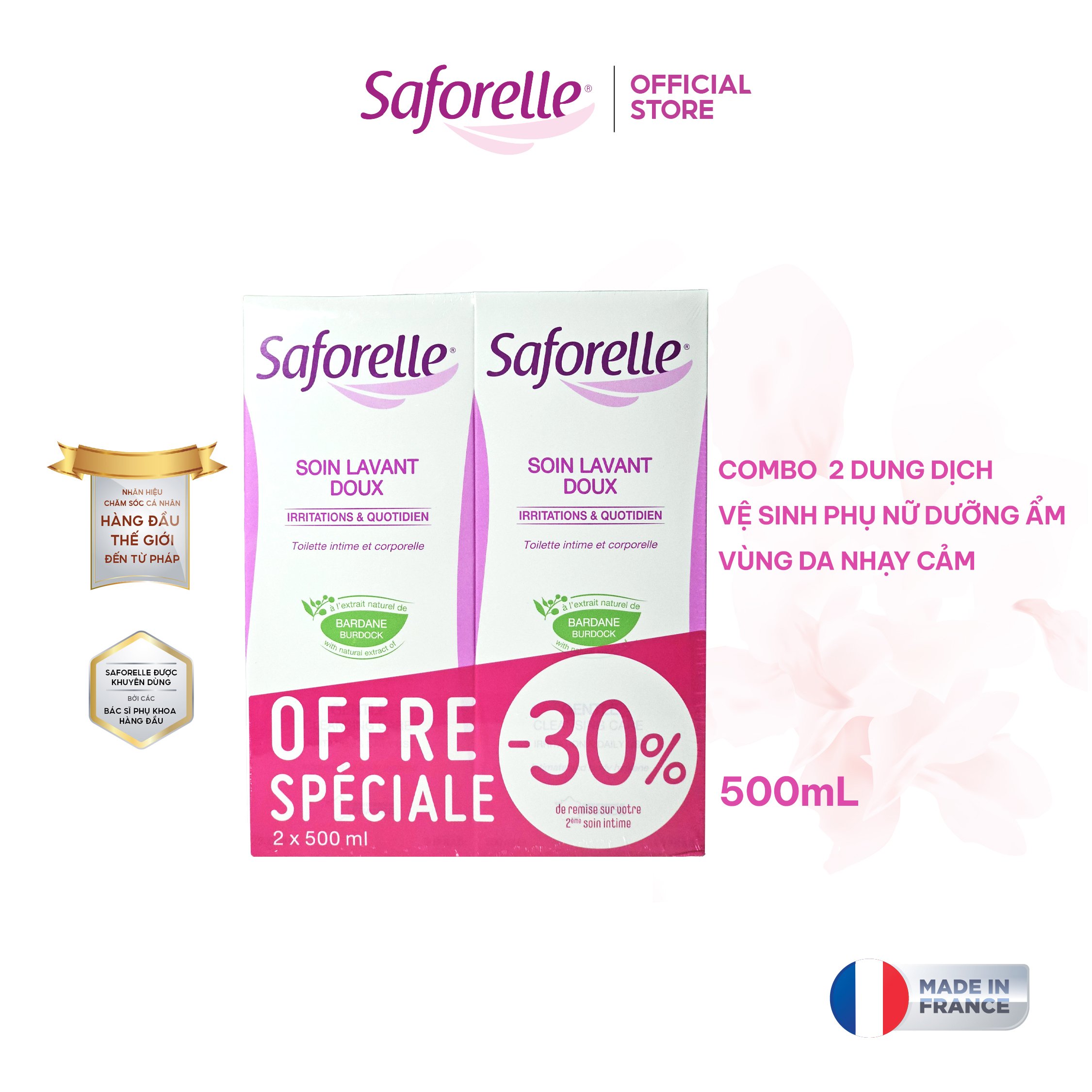 COMBO 2 Dung dịch vệ sinh phụ nữ Saforelle Gentle Cleansing Care 500ml