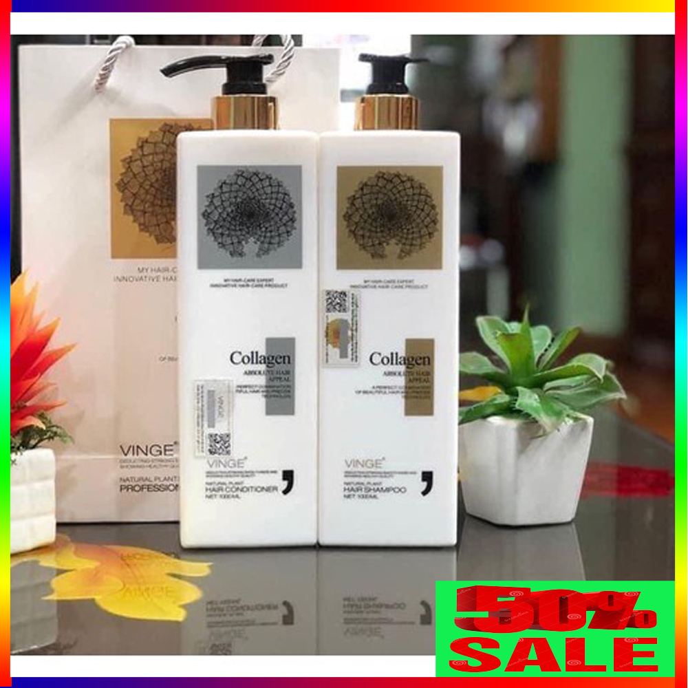 Cặp Dầu Gội Xả - Collagel Vinge 1000ML, Giảm gàu ngứa giảm gãy rụng,Không bay màu nhuộm,Cho bạn mái tóc mềm mịn mà chắc khỏe hơn.