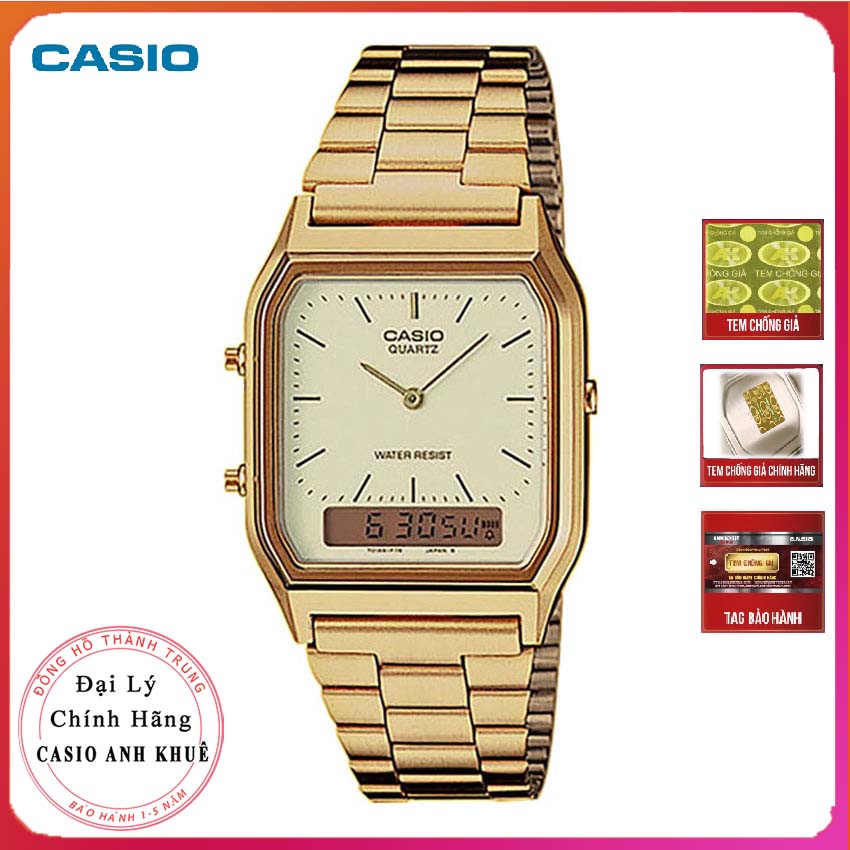Đồng hồ unisex casio vintage aq-230ga-9dmq dây kim loại