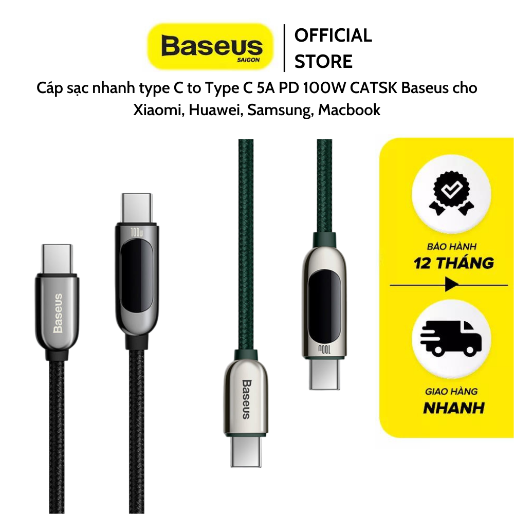 Cáp sạc nhanh type c to type c 5a pd 100w catsk baseus cho xiaomi, huawei, samsung, macbook