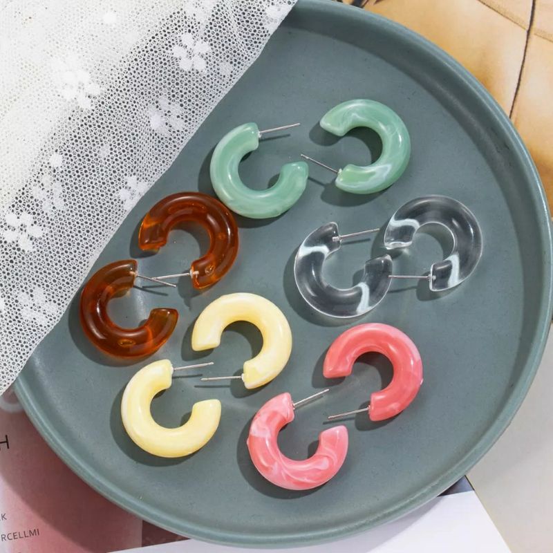 Bông tai dạng tròn trơn nhiều màu sắc độc lạ phong cách Hàn Quốc