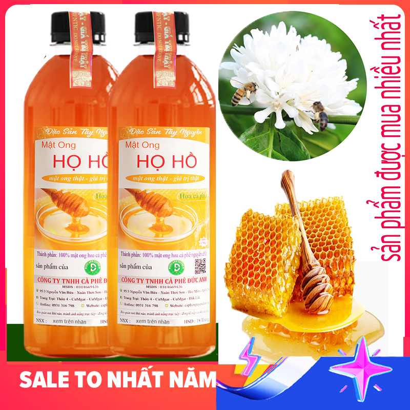 (TRỢ GIÁ) Mật ong cafe nguyên chất 1 lít (1.4kg) - mật thật giá trị thật - ( MẬT ONG HỌ HỒ THUỘC CÔNG TY TNHH CÀ PHÊ ĐỨC ANH - cam kết đổi trả nếu không vừa ý)