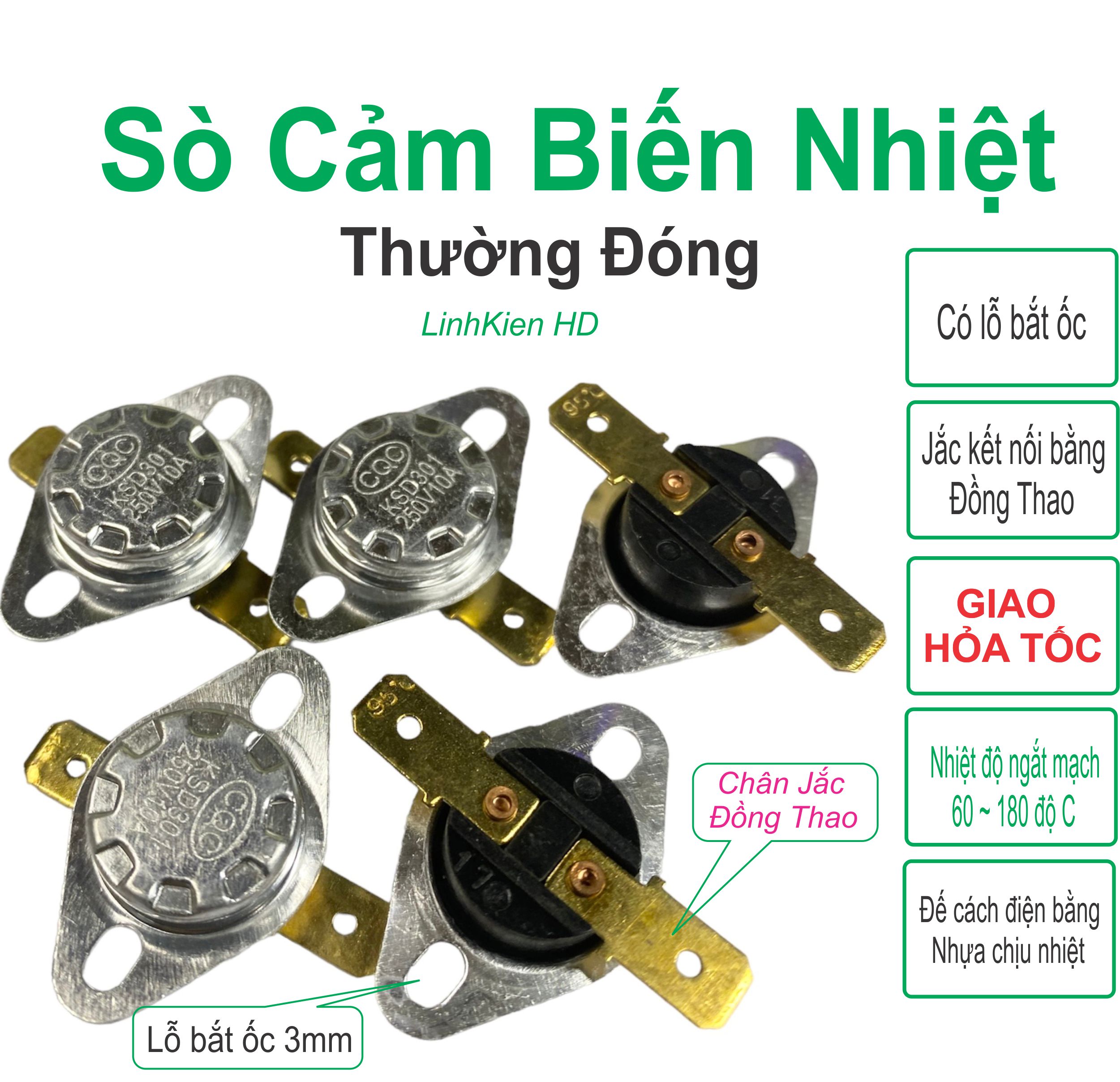 Combo 5 chiếc rơ le nhiệt sò nhiệt -60-80-90-110-120-130-140-150-160-180 độ c - linhkien hd