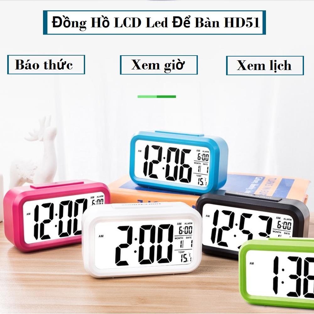 Đồng hồ led để bàn cao cấp đồng hồ để bàn mini dễ thương đồng hồ báo thức chuông to đồng hồ lcd led để bàn hd51-hl1010 cao cấp tiện ích 4 trong 1