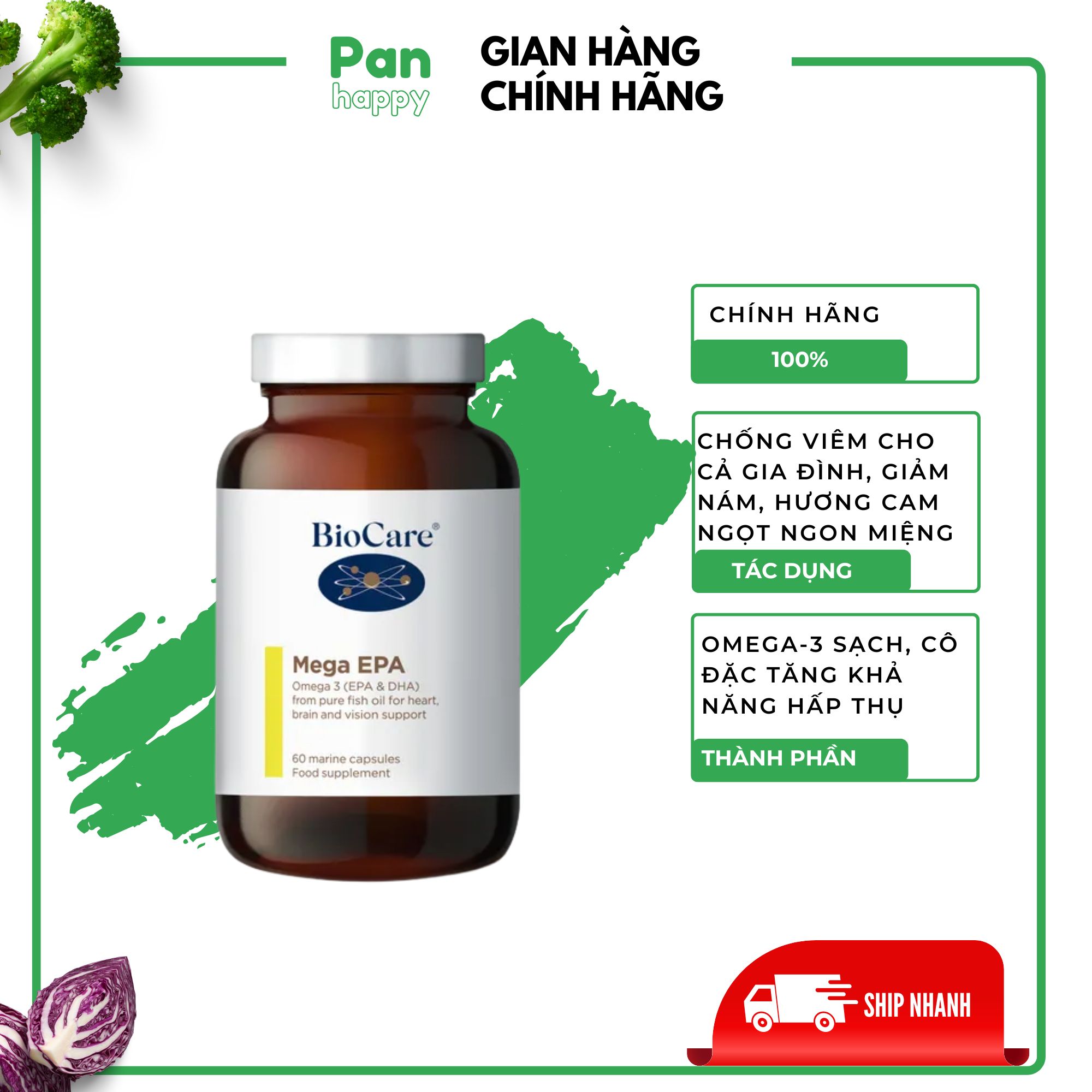 Viên uống Mega EPA Omega 3 fish oil Biocare 60 viên