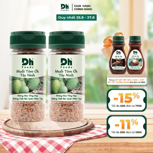 Muối Tôm Ớt Tây Ninh Dh Foods hũ nhỏ tiện lợi 60g - muối chấm hoa quả cay thơm, dùng nêm ướp món kho, canh, xào,Không Màu Tổng Hợp, Không Chất Bảo Quản Nhân Tạo