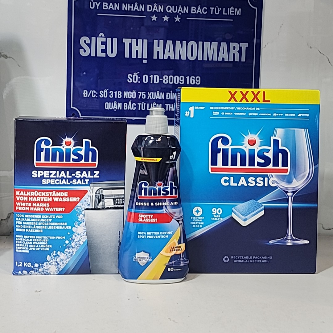 Combo viên rửa bát finish classic 90V hoặc muối Finish 1.2kg hoặc Nước làm bóng Finish 400ml dùng cho máy rửa bát