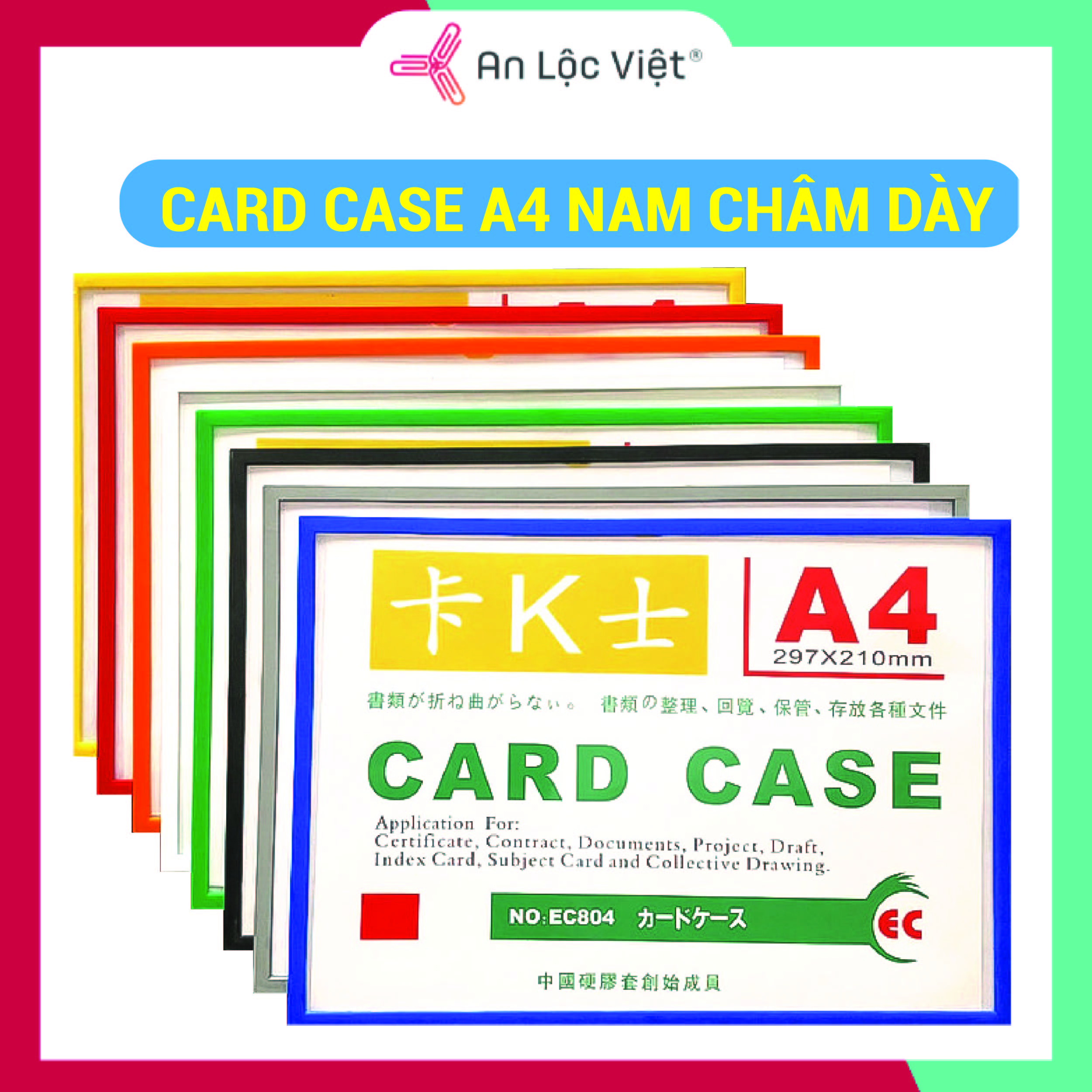 Card case A4 nam châm dày Sanqi - Telun với chất liệu nhựa PVC trong suốt, mặt sau dán nam châm dẻo cực kỳ tiện dụng