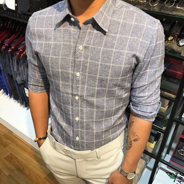 Áo sơ mi nam Vải Kẻ chất dày dặn siêu đẹp, Sơ mi nam vải Đũi chống nhăn loại đẹp