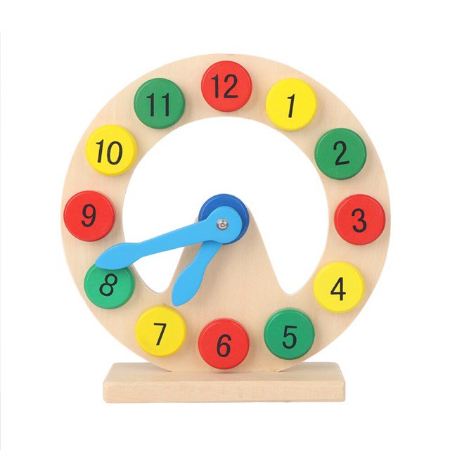 Đồng Hồ Để Bàn Bằng Gỗ - Giáo Cụ Montessori Bé Nhận Diện Số, Màu Sắc, Học Giờ.