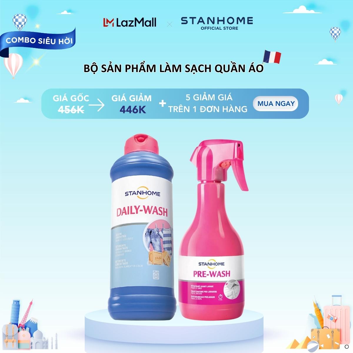 Combo làm sạch quần áo và nước giặt chuyên dùng Stanhome Pre