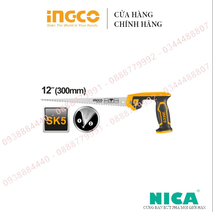 Cưa tay hình compa ingco hcs3008 size:12"/300mm, chất liệu: taiwan sk5, 7 răng cưa/1 inch, răng cưa chịu nhiệt, răng cưa 2 cạnh cắt chính xác và nhanh, sử dụng lâu dài - chính hãng - siêu thị đồ nghề