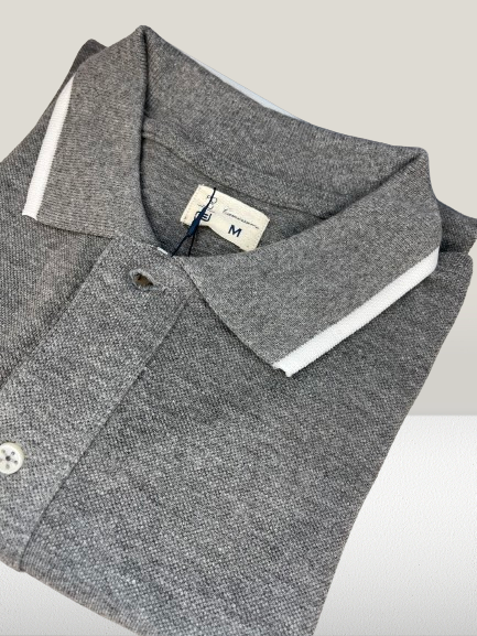 Áo polo nam cao cấp camicissima xám viền trắng vải cotton basic form slim fit - polosfgre5014