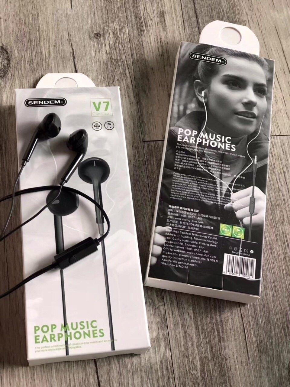Tai nghe sendem v7 có mic- chất âm ấm- có nút dừng tắt nhạc