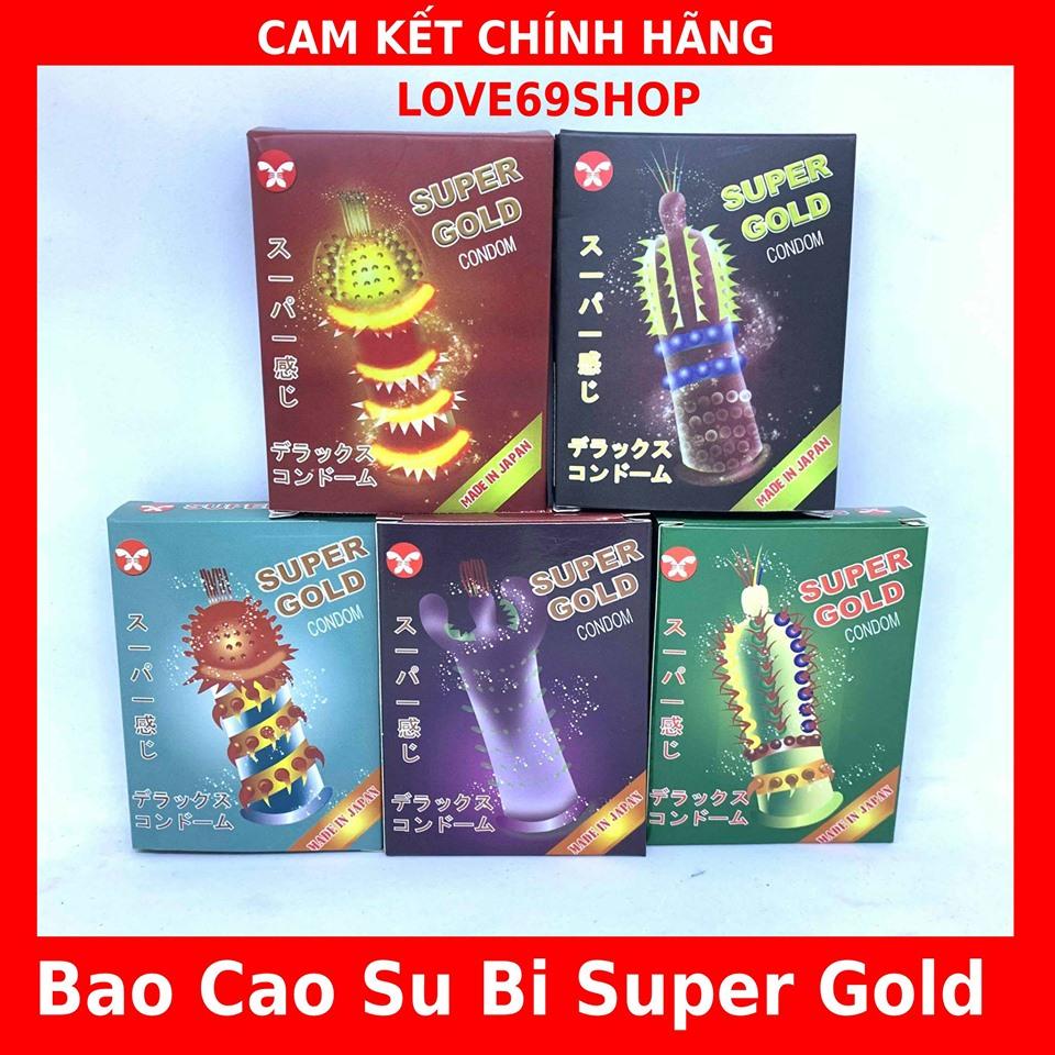 BỘ 5 BAO CAO SU GAI RÂU SUPER GOLD CAO CẤP (PHẦN ĐẦU, THÂN CÓ NHIỀU BI, RÂU, GAI BẰNG SILICON MỀM MẠI)