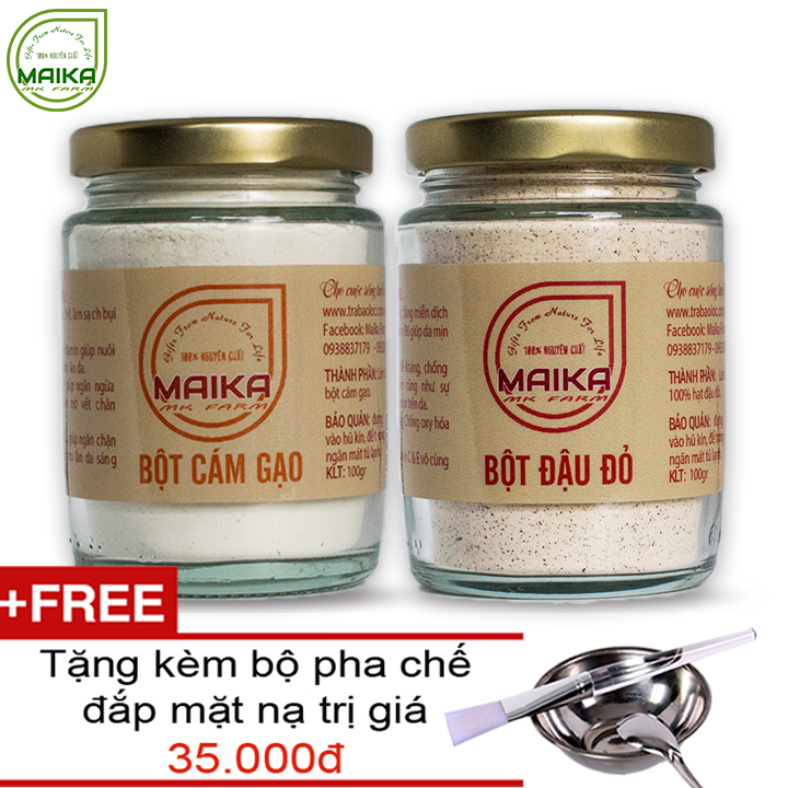 Combo bột cám gạo + bột đậu đỏ - nguyên chất mk farm + tặng bộ đắp mặt