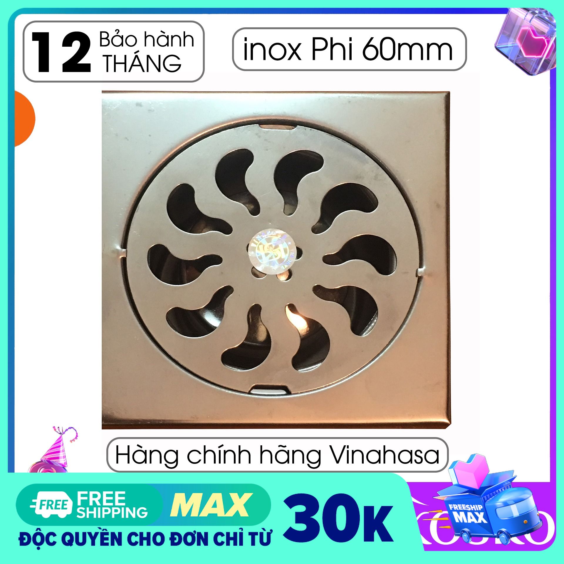 Ga thoát sàn – phễu thoát sàn inox vinahasa 10x10cm phi 60mm chống hôi – lọc rác 2 lớp hiệu quả g207