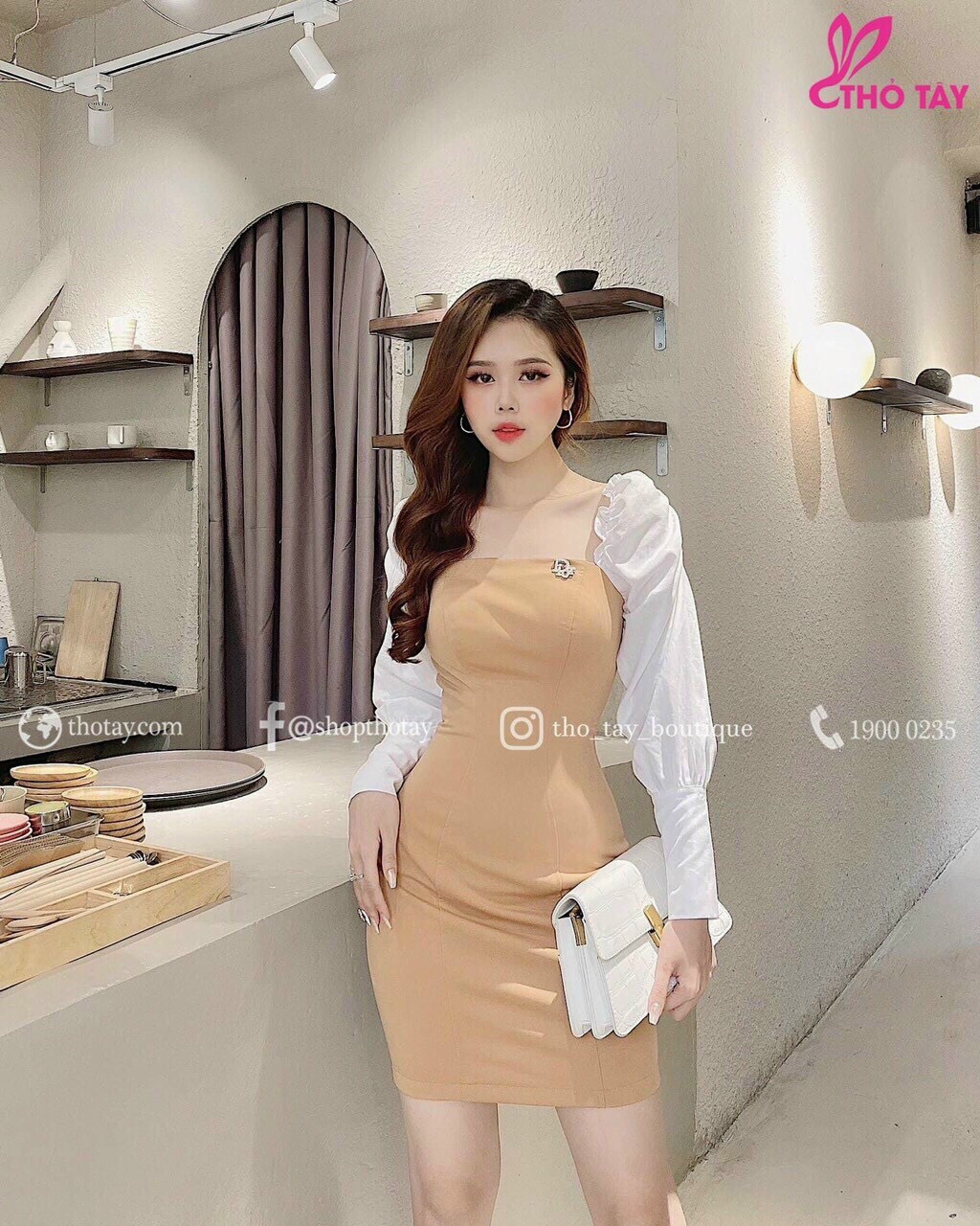 Đầm body tay phồng cổ vuông , dự tiệc hẹn hò siêu xinh.