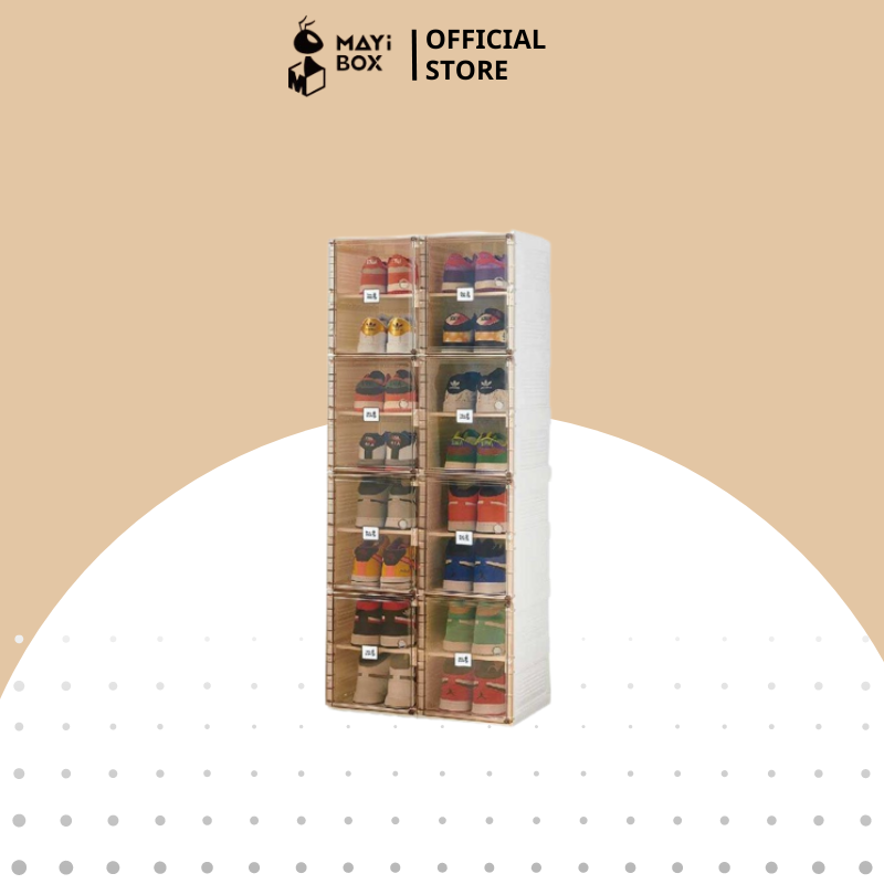 Tủ đựng giày Mayibox , Hộp đựng giày - Kệ giày gấp gọn thông minh gấp gọn , Cánh nâu trong