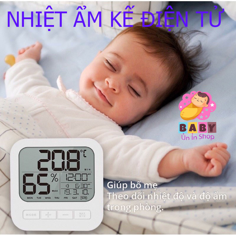Nhiệt ẩm kế điện tử đo nhiệt độ và độ ẩm phòng ngủ 6 trong 1.