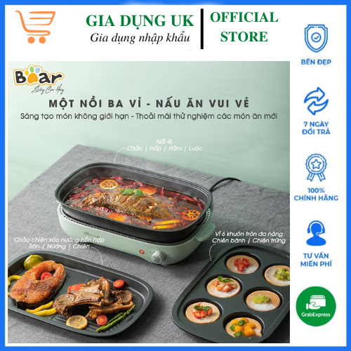 [Hàng Có Sẵn] Nồi Lẩu Nướng 3 Khay Đa Năng Có Thể Tháo Rời BEAR DHG -C40D5 - Bếp Nướng Điện 3 Trong 1 - BH 12 Tháng