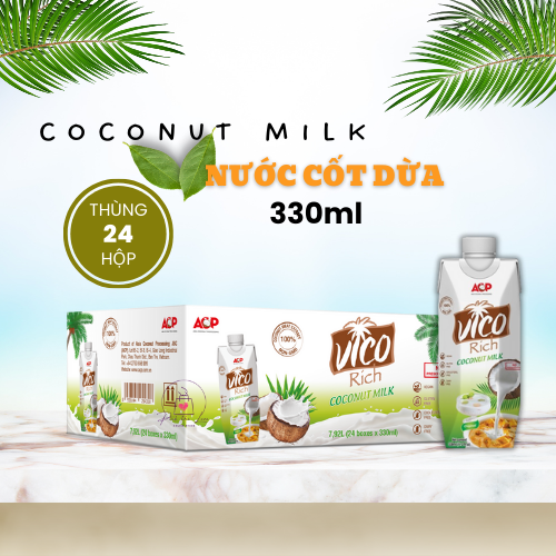 Nước cốt dừa nguyên chất Vico Rich - Thùng 24 hộp 330ml