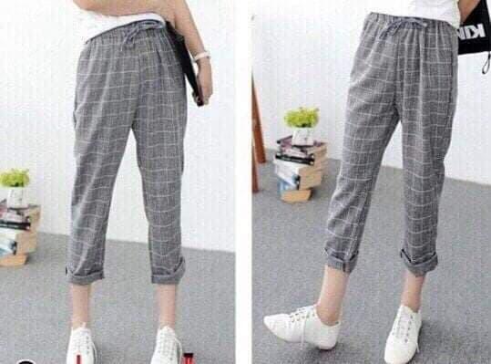 [HCM]Quần dài nữ Baggy Jogger sọc caro hàn quốc