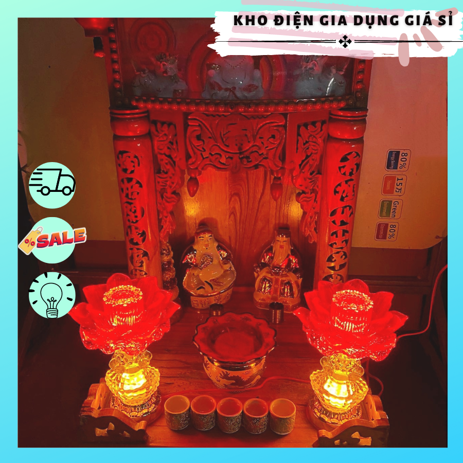 Đèn led bàn thờ cúng bàn thờ gia tiên đèn thần tài thờ phật kiểu sen nguyên bảo bóng led tiết kiệm điện---TẶNG ĐÈN NGỦ