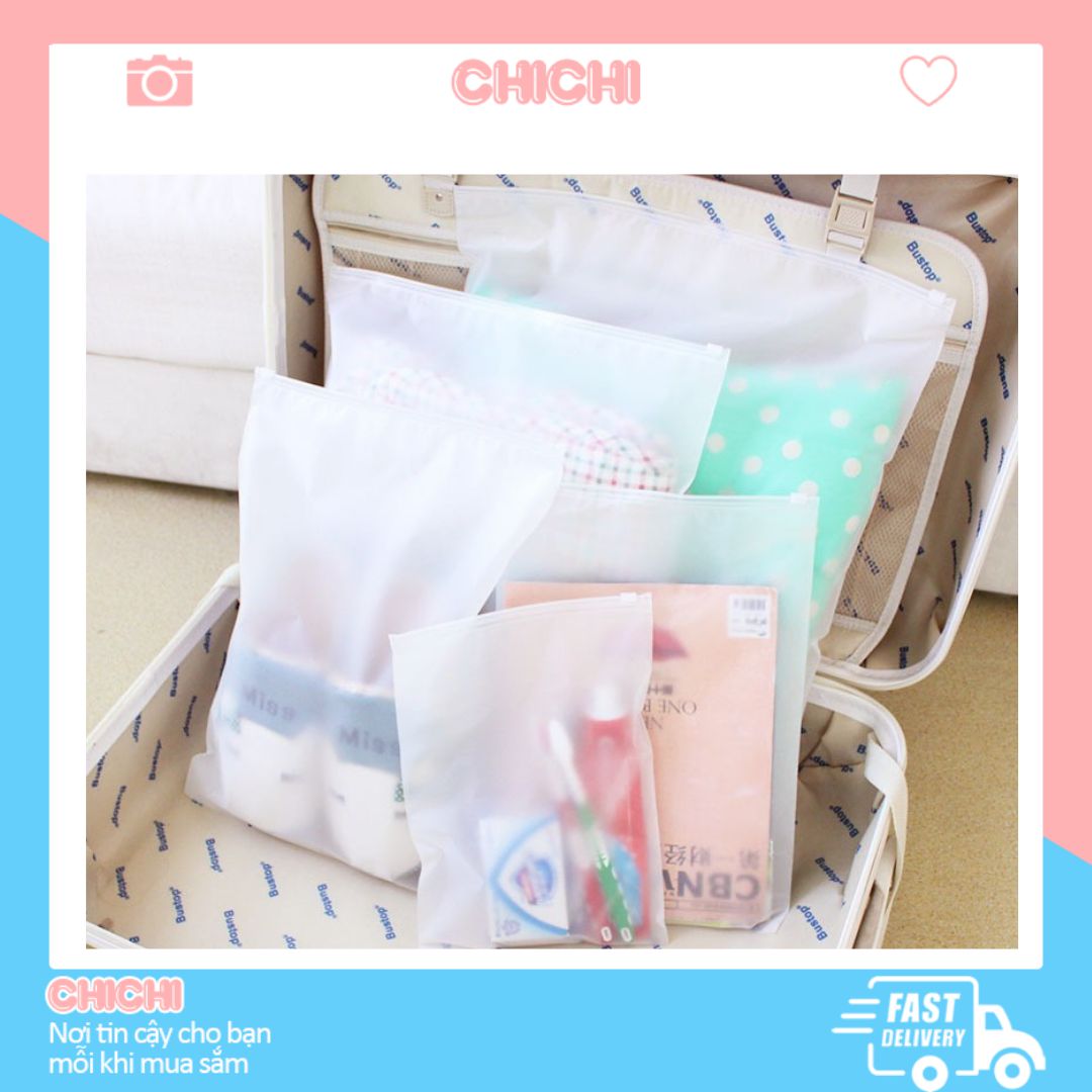 Túi zip có khóa lụa mờ túi dây rút đựng mỹ phẩm quần áo chống nước nhỏ xinh Chichi TCN04