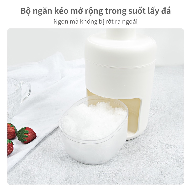Máy bào đá mini xay đá tuyết quay bằng tay đa năng cho gia đình màu trắng
