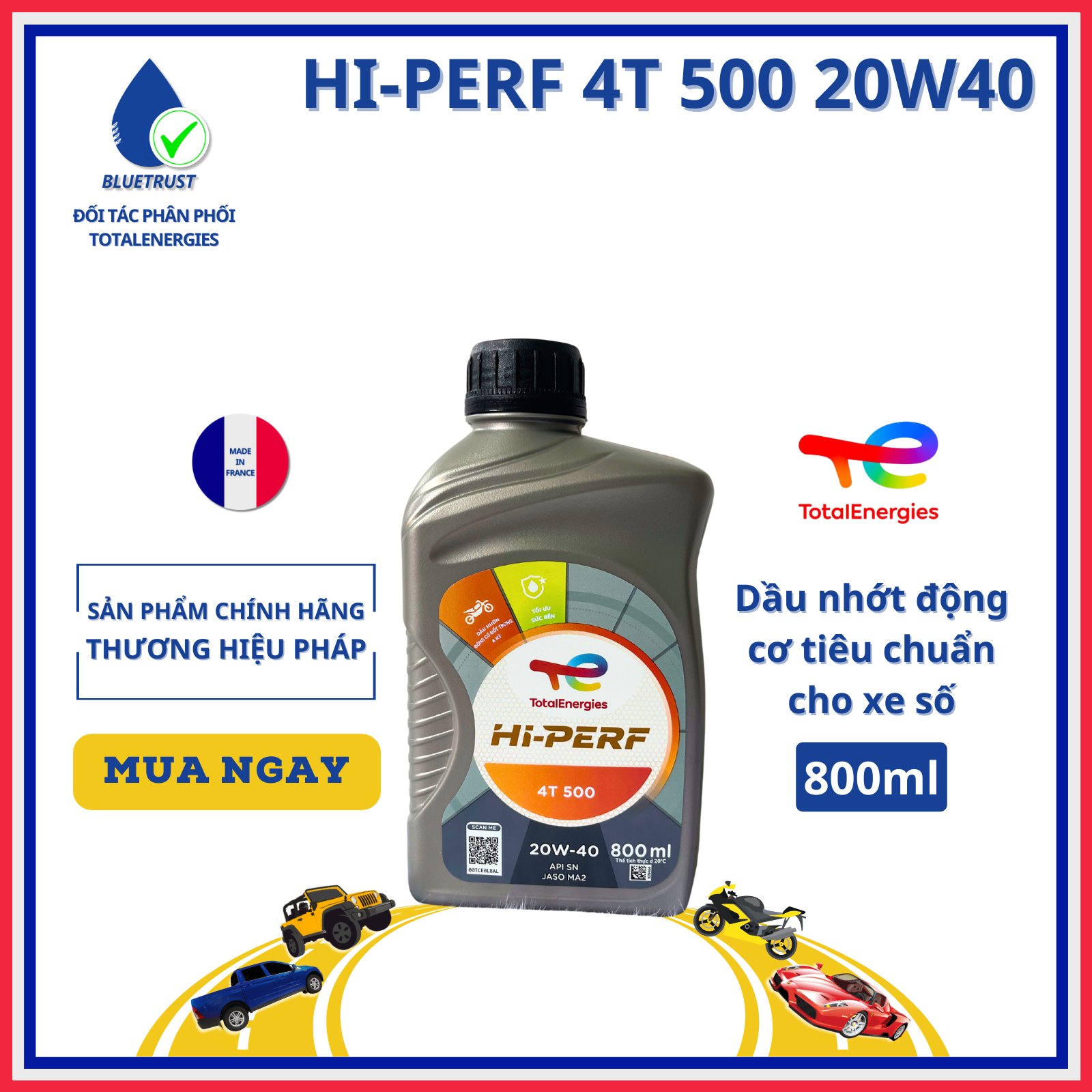 Dầu Nhớt Xe Máy TOTAL HI PERF 4T 500 20W40 - 800ml