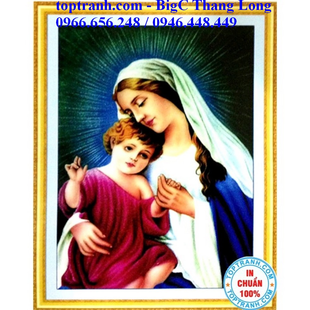 Tranh thêu chữ thập Đức mẹ Maria và chúa Jesu A694 chưa thêu