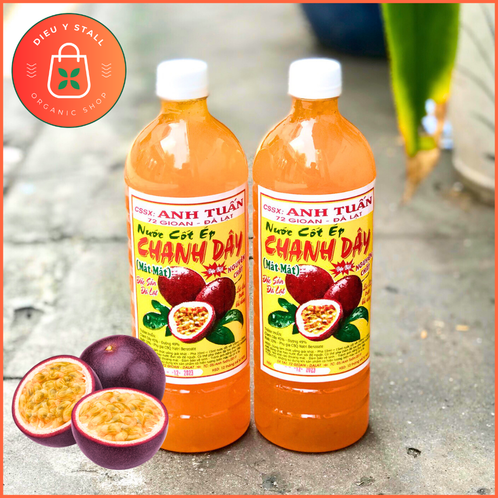 Nước cốt chanh dây nguyên chất Đà Lạt lên men tự nhiên hữu cơ, nước cốt chanh dây Đà Lạt nguyên chất, nước cốt ép chanh dây tươi giá xưởng gốc Đà Lạt chai 0,5 lít và 1 lít