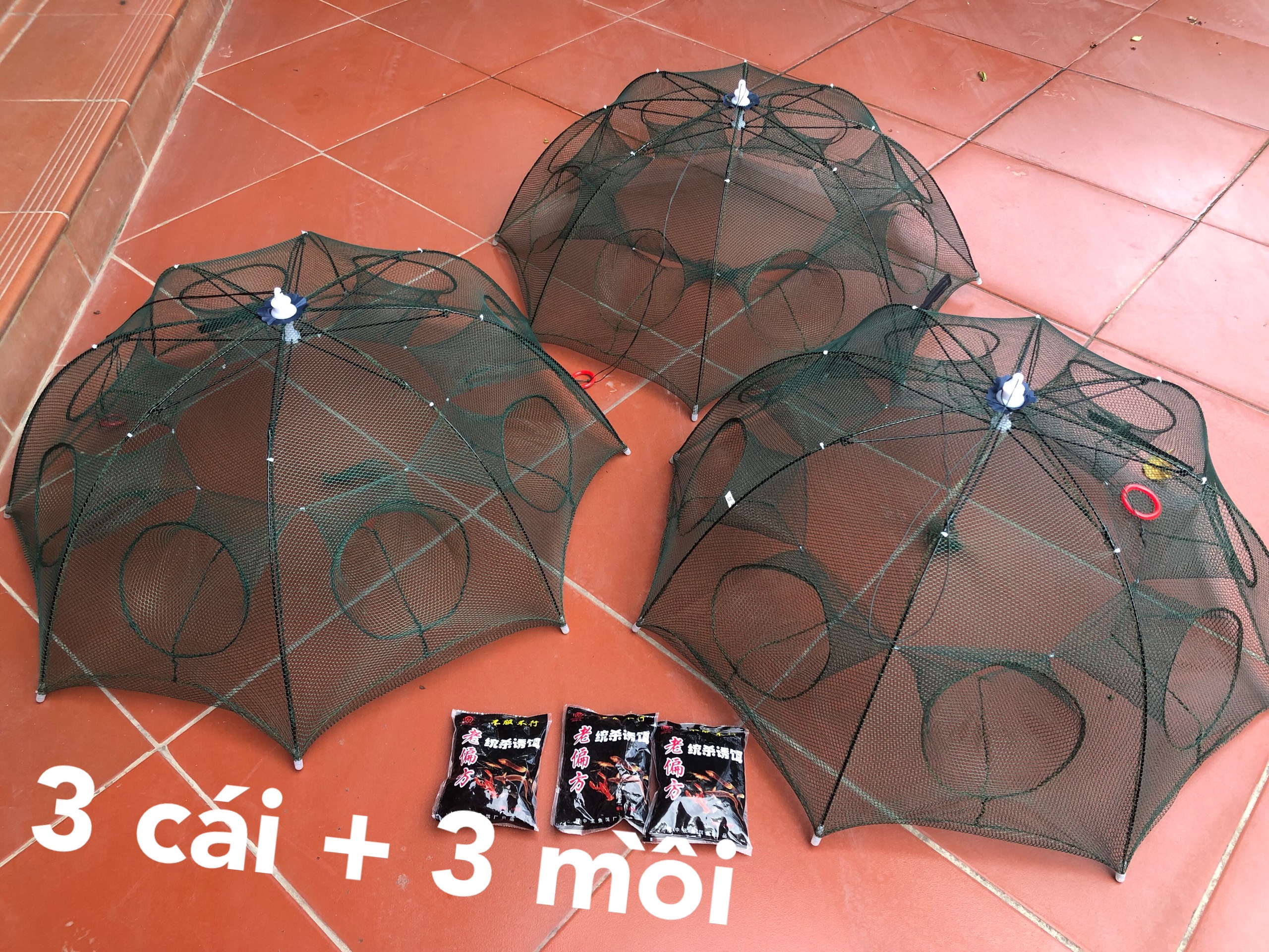 Combo 3 c&aacute;i lưới b&aacute;t qu&aacute;i bắt c&aacute; 8 cửa + 3 g&oacute;i mồi